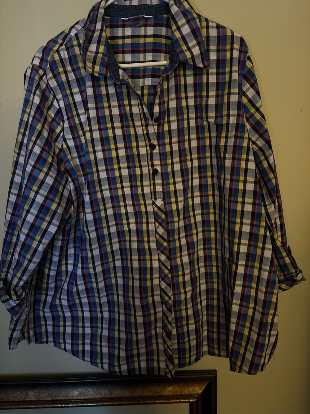 Allison Daley Plaid Button-Down Shirt - Blue, Yellow & White
